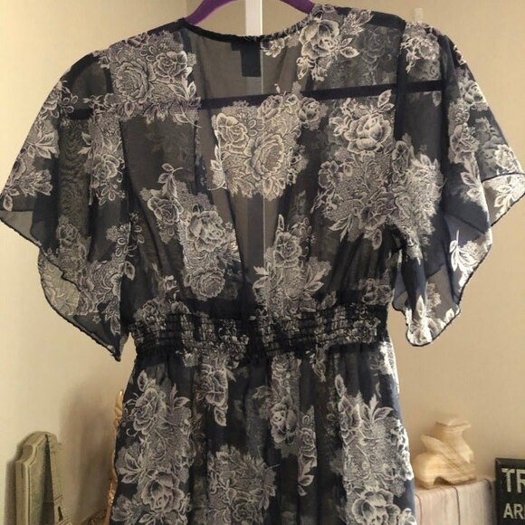 Rue 21 sz S Sheer Floral Long Hi Low Cover Up / Tunic Dress - Picture 6 of 11
